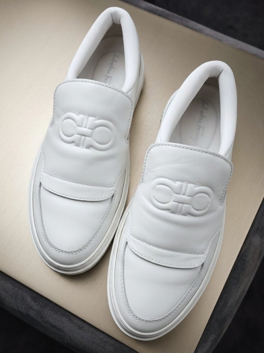 Salvatore Ferragamo Priamo Leather Gancini Logo Slip-On Men's Sneakers Size 8.5